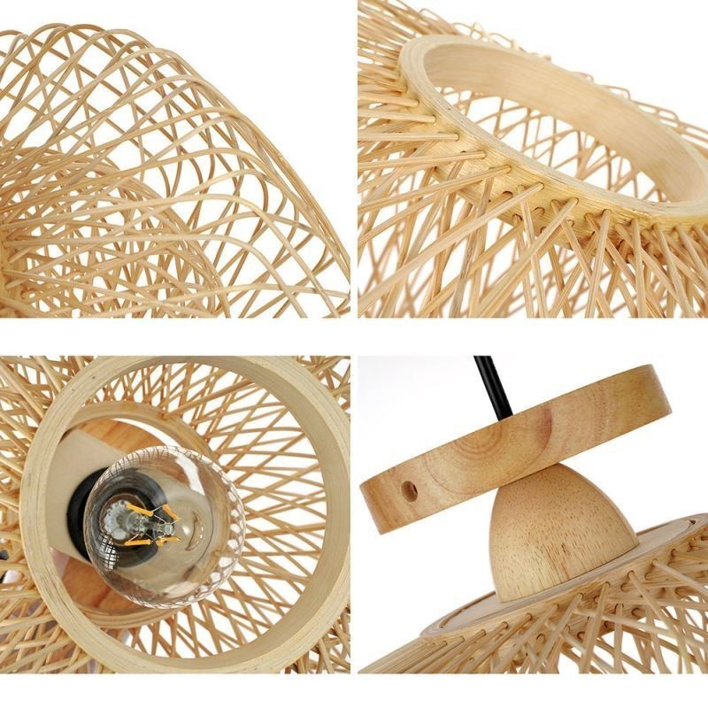 Retro Double Layer Ceiling Lamp Handwoven Bamboo Lampshade Ceiling Light