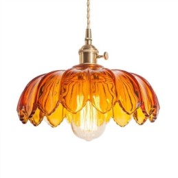 Modern Retro Glass Pendant Lighting Flower Shade Lamp With Twist Switch Light
