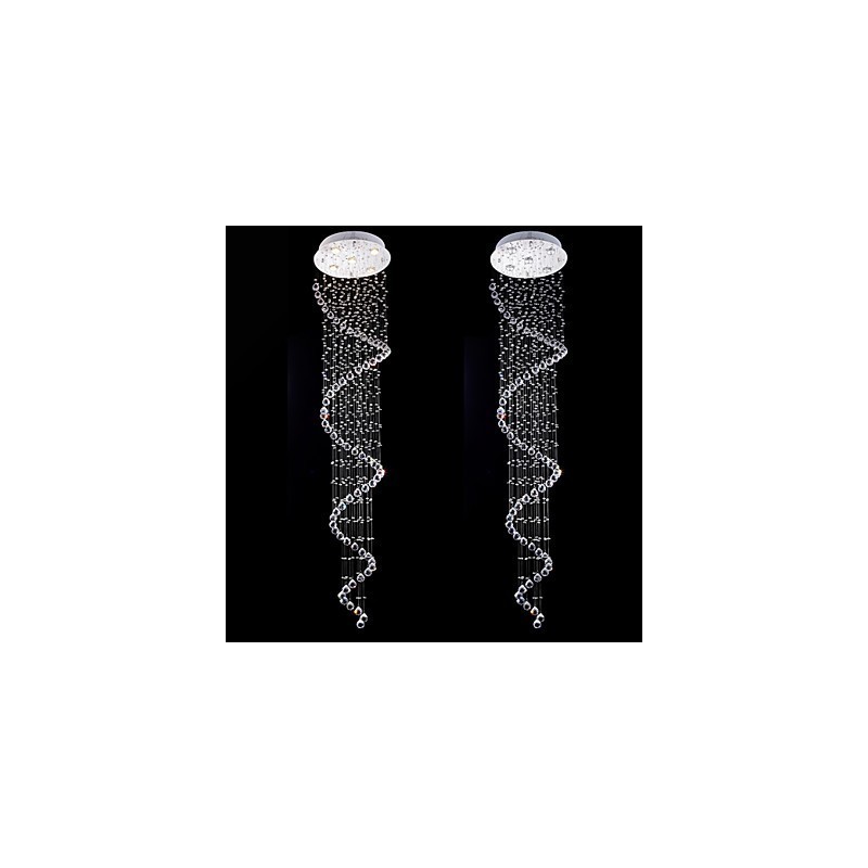 Crystal Pendant Light Chandelier Lighting 5 Lights Silver Canpoy Clear K9 Crystal Helix Ceiling Lamps