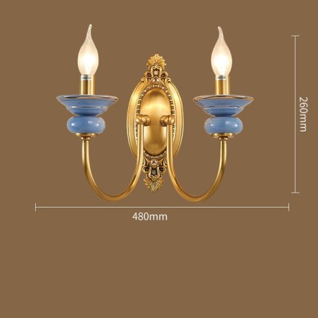 100% Pure Brass Luxurious Rustic Retro Vintage Brass Ceramics 2 Light Candle Wall Light Special for Hotel Office Showroom Living Room Dinning Room