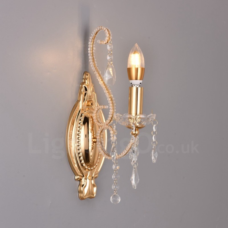 1 Light Gold Black American Style Crystal Wall Light for Living Room Dining Room Clothing Store Coffee Store Hotel