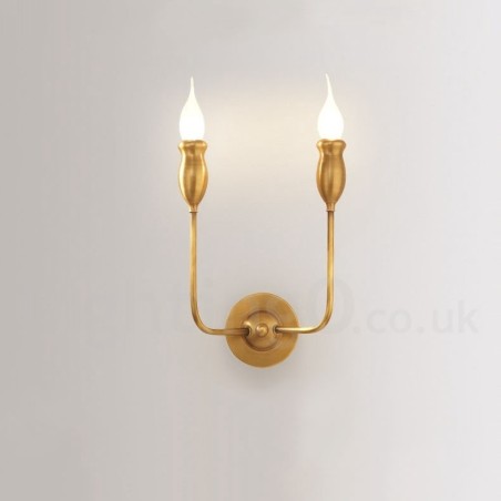 Pure Brass Luxurious Rustic Retro Vintage Brass 2 Light Candle Wall Light Special for Hotel Office Showroom Living Room Dinning Room